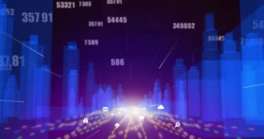 Simgeler ve veri işleme ile dijital arayüzün animasyonu. Dijital olarak oluşturulan küresel bilgisayar ağı teknolojisi kavramı.