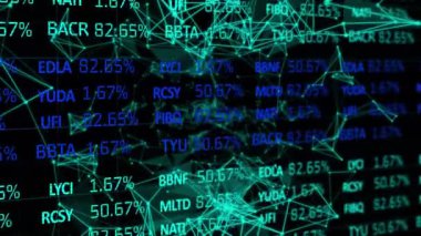 Sayılarla dijital arayüzün animasyonu, bağlantı ağı veri işleme. Dijital olarak oluşturulan küresel bilgisayar ağı teknolojisi kavramı.