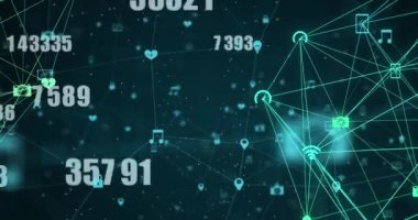 Simgeler ve veri işleme ile dijital arayüzün animasyonu. Dijital olarak oluşturulan küresel bilgisayar ağı teknolojisi kavramı.