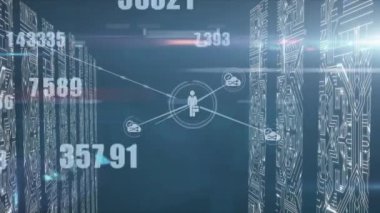 Simgeler ve veri işleme ile dijital arayüzün animasyonu. Dijital olarak oluşturulan küresel bilgisayar ağı teknolojisi kavramı.