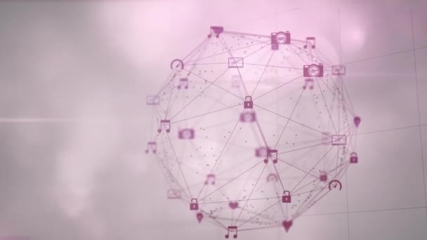 Animación Interfaz Digital Con Globo Iconos Red Conexiones Concepto Tecnología — Vídeos de Stock