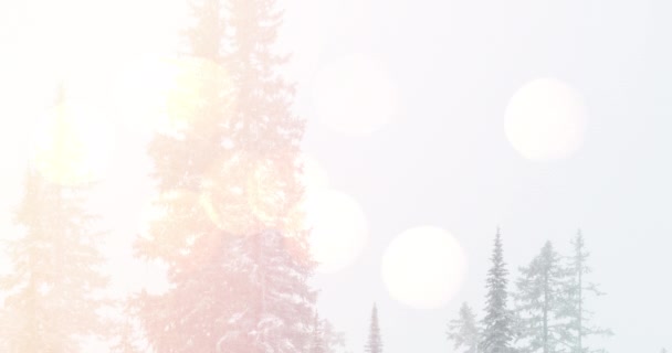 Анімація Зимових Пейзажів Пейзаж Світлими Плямами Гори Ялинки Вкриті Снігом — стокове відео