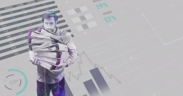 Animação Interface Digital Com Estatísticas Processamento Dados Com Homem Estressado — Vídeo de Stock