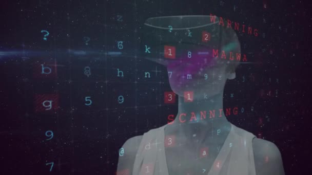 Cybersecurity Concept Sms Tegen Vrouw Met Headset Wereldwijde Computernetwerktechnologie Concept — Stockvideo