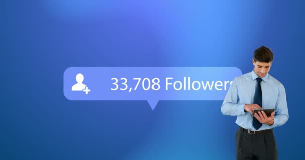 Animation Digital Interface Followers Text People Icon Growing Numbers Blue — Stock Video