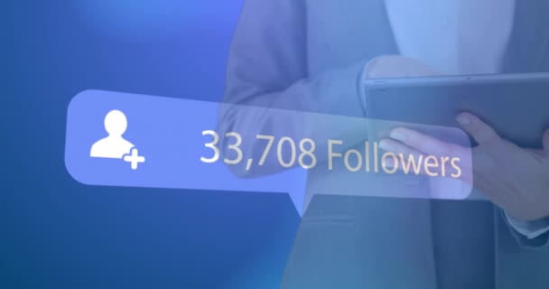 Animation Digital Interface Followers Text People Icon Growing Numbers Blue — Αρχείο Βίντεο