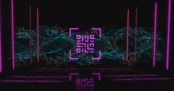 Animatie Van Gloeiende Code Met Roze Rode Neon Elementen Dna — Stockvideo