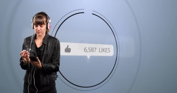 Animacja Interfejsu Cyfrowego Kciuki Górę Rosnącymi Liczbami Białej Bańce Mowy — Wideo stockowe