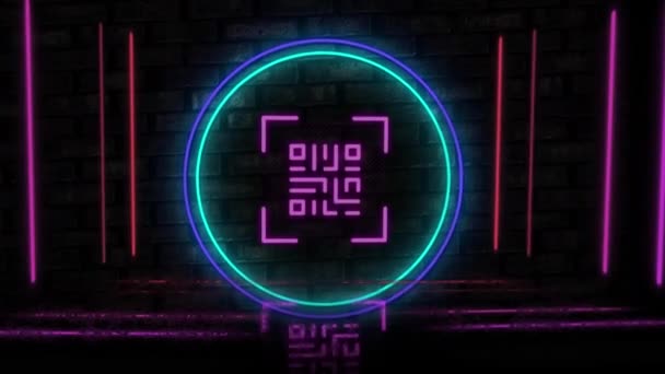 Animatie Van Gloeiende Code Met Roze Blauwe Groene Cirkel Neon — Stockvideo