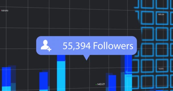 Animation Digital Interface Followers Text People Icon Growing Numbers Blue — Αρχείο Βίντεο