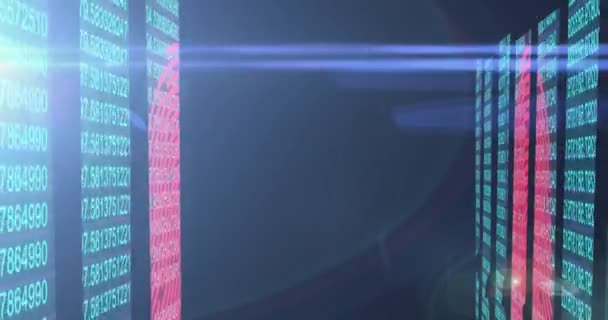 Animazione Code Incandescente Con Elementi Neon Verdi Rosa Impronte Biometriche — Video Stock