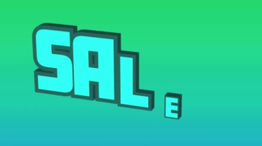 Mavi satış metninin dijital animasyonu yeşil ve mavi gradyan zemine çarpıyor. küresel perakende ticaret kavramı