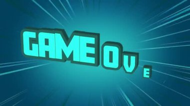 Mavi arkaplanda hareket eden ışık izlerine karşı metin üzerinden oyunun dijital animasyonu. Video oyunu bilgisayar arayüzü kavramı