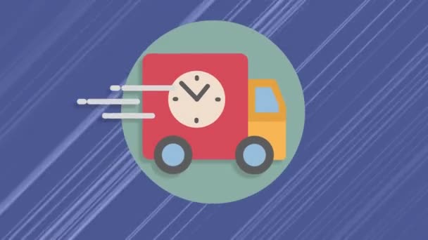 Cyfrowa Animacja Ikony Dostawy Ciężarówki Tykającym Zegarem Poruszającym Się Światłach — Wideo stockowe