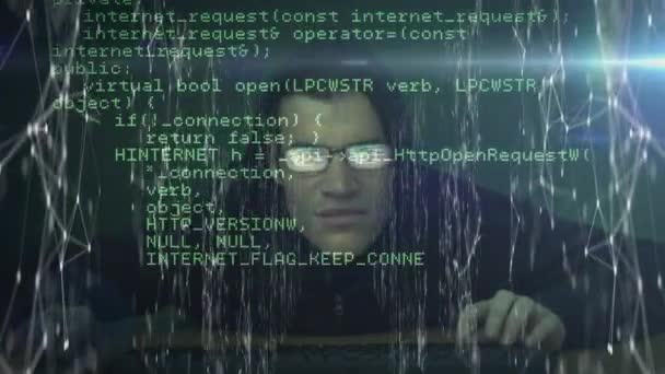 Animação Dados Computador Verde Rolando Com Teias Brancas Conexão Sobre — Vídeo de Stock