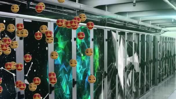 Animáció Sárga Emojik Lebeg Szoba Felett Készült Képernyők Mutatják Színes — Stock videók