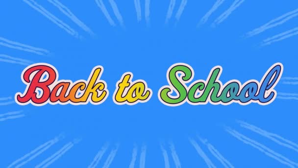Animação Digital Volta Escola Texto Multicolorido Contra Linhas Brancas Girando — Vídeo de Stock