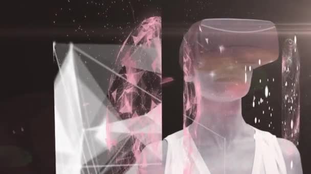 Анимация Женщины Гарнитуре Над Вселенной Множеством Звезд Сетью Связей Вращающихся — стоковое видео