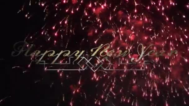Animação Digital Texto Ano Novo Feliz Ouro Contra Fogos Artifício — Vídeo de Stock
