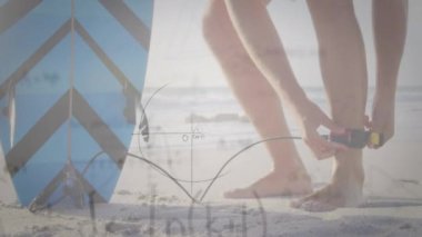 İnsanoğlunun matematiksel denklemler üzerinden okyanusta sörf yapmaya hazırlandığı animasyon. Dijital bileşik video.