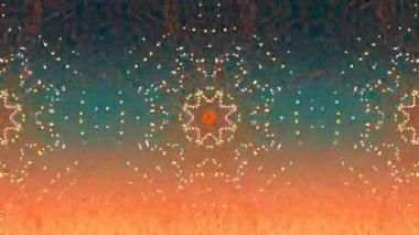 Kırmızı kaleydoskopik şekillerin dijital animasyonu yeşil arka planda hipnotik hareketlerle hareket ediyor. hareket kavramı dijital olarak oluşturulmuş video