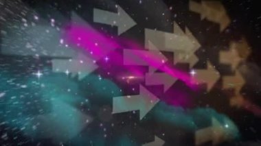 Yeşil arka planda yüzen balonlara bağlı çoklu hediye kutularına karşı retro konuşma balonunda mutlu yıllar metninin dijital animasyonu. doğum günü konsepti