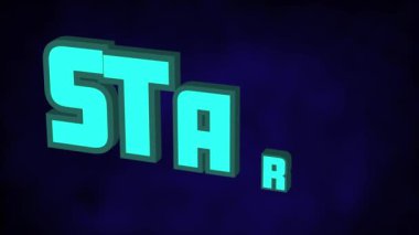 Parlayan yeşil metnin dijital animasyonu mavi arkaplanda sekmeye başlıyor. Video oyunu bilgisayar arayüzü kavramı