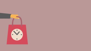 Gri arka planda tıklayan saati olan el ele tutuşma ikonunun dijital animasyonu. küresel lojistik ve iş konsepti