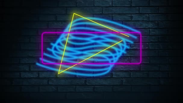 Digital Animation Rectangle Triangle Neon Shapes Wavy Lines Blue Brick — Stock Video