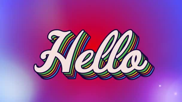 Digital Animation Multicolored Hello Text Retro Style Spots Light Purple — Stock Video