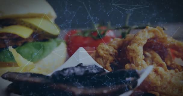 Animáció Egy Kék Kódot Egy Web Kapcsolat Egy Gyorsétterem Étkezés — Stock videók