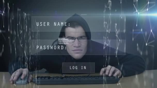 Animasi Dua Frame Dengan Login Dan Password Atas Hacker Laki — Stok Video