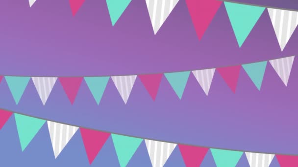 Animação Branco Rosa Verde Bunting Fundo Roxo Gradiente Festa Aniversário — Vídeo de Stock