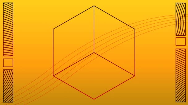 Цифрова Анімація Ліній Абстрактних Фігур Рухаються Кубічній Формі Жовтому Тлі — стокове відео