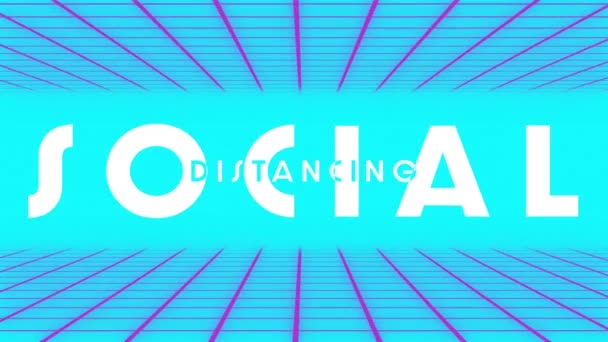 Digital Animasjon Social Distancing Tekst Mot Abstrakte Linjer Lilla Blå – stockvideo