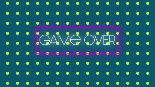Digital Animation Game Text Neon Rectangle Frame Multiple Yellow Dots — Stock Video