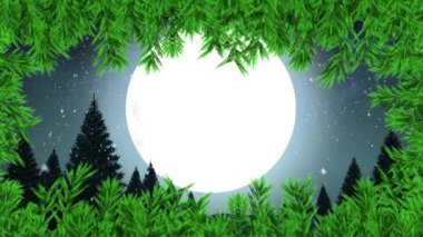 Noel Baba 'nın kızak içindeki siyah siluetinin animasyonu ren geyiği, dolunay ve arka planda düşen kar tarafından çekiliyor. Noel kutlaması konsepti dijital olarak oluşturulmuş görüntü.