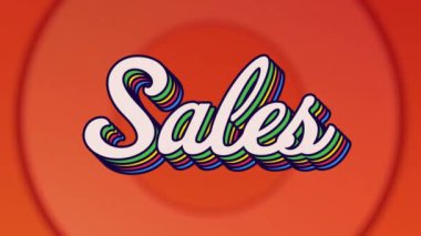 Arka planda titreşen kırmızı ve turuncu daireler üzerinde retro satış gökkuşağı metninin animasyonu. gurur retro renk ve hareket konsepti dijital olarak oluşturulmuş görüntü.