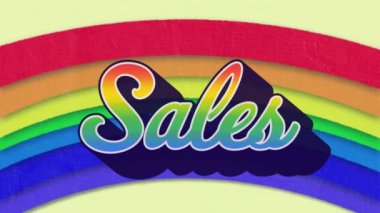 Sarı arka planda gökkuşağı üzerinden retro satış metninin animasyonu. gurur retro renk ve hareket konsepti dijital olarak oluşturulmuş görüntü.