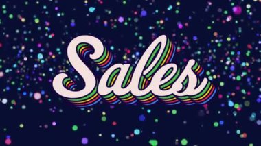 Arka planda hipnotik hareketlerle hareket eden birden fazla nokta üzerinde retro satış gökkuşağı metni animasyonu. gurur retro renk ve hareket konsepti dijital olarak oluşturulmuş görüntü.