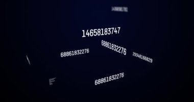 Mavi arkaplan üzerinde değişen beyaz sayılar ve veri işleme animasyonu. dijital arayüz istatistik matematik bilimi konsepti dijital olarak oluşturulmuş resim.
