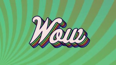 Arka planda birden fazla yeşil dairesel şerit üzerinde retro wow gökkuşağı metni animasyonu. gurur retro renk ve hareket konsepti dijital olarak oluşturulmuş görüntü.