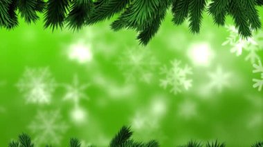 Yeşil arka planda hareket eden kar tanelerine karşı yeşil dalların dijital animasyonu. Noel kutlaması geleneği