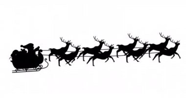 Noel Baba 'nın siyah siluetinin dijital animasyonu. Ren geyikleri tarafından beyaz arka plana çekiliyor. Noel kutlaması geleneği
