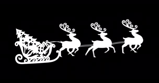 Анимация Белого Силуэта Санта Клауса Санях Которую Тянут Северные Олени — стоковое видео