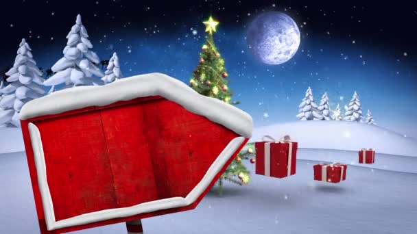 Анимация Черного Силуэта Санта Клауса Санях Тянется Северным Оленем Полной — стоковое видео