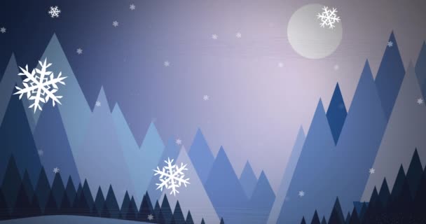 Digital Animation Snowflakes Moving Black Silhouette Santa Claus Sleigh Being — Stock Video