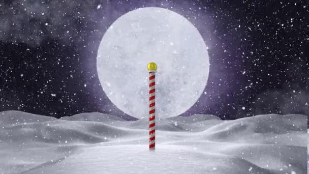 크리스마스 하얀색 스틱을 곁들인 애니메이션으로 밤에는 보름달과 내린다 크리스마스 기념행사는 — 비디오