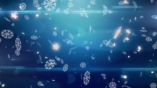 Digital Animation Snöflingor Faller Mot Fläckar Ljus Och Ljus Spår — Stockvideo