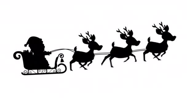 Noel Baba Nın Siyah Siluetinin Dijital Animasyonu Ren Geyikleri Tarafından — Stok video